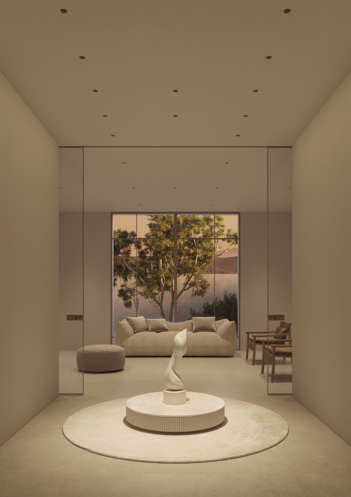 Einbau-Downlights von iGuzzini in einem ruhig ausgeleuchteten Wohnraum