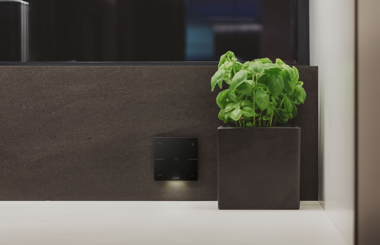 Loxone Touch Pure switch on a natural stone wall